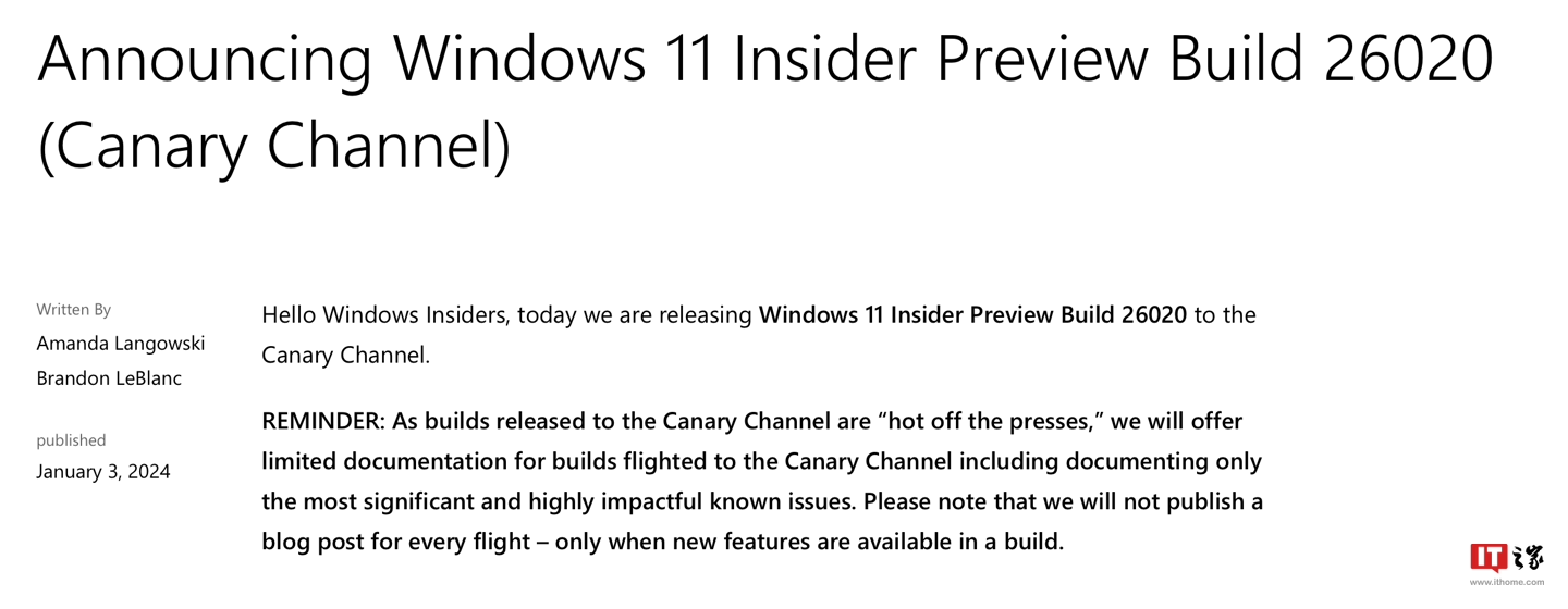 微软 Windows 11 Canary 预览版 Build 26020 发布：扩展语音访问功能、淘汰“写字板”“人脉”应用等