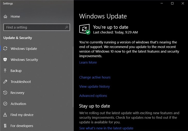 微软Windows Update页面新变：Windows 10停止支持时将通知用户