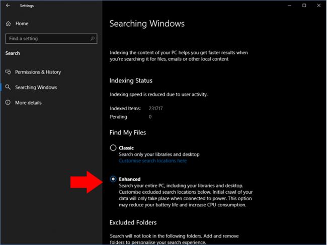 如何启用Windows 10的增强搜索功能