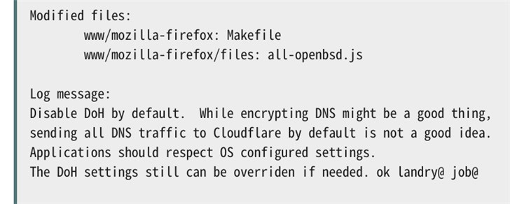 OpenBSD上的Firefox浏览器默认禁用DNS over HTTPS
