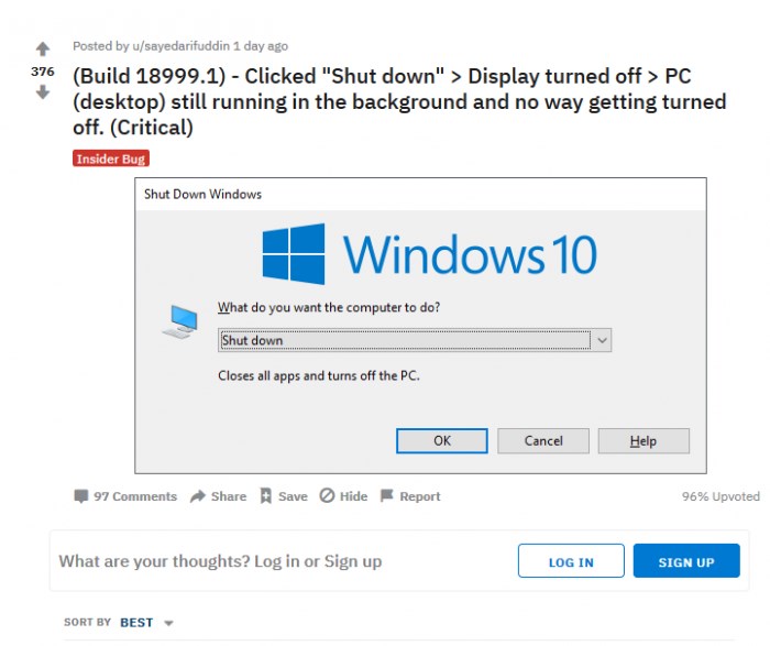 微软确认Windows 10 20H1快速预览版18999存关机卡死问题