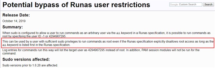Linux sudo被曝提权漏洞，任意用户均能以root身份运行命令