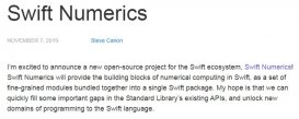 苹果发布Swift的数学计算项目：Swift Numerics