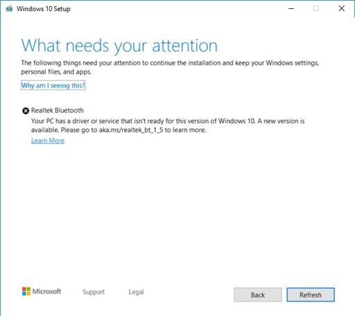 微软阻止安装了Realtek蓝牙设备旧驱动的Windows 10更新到最新版