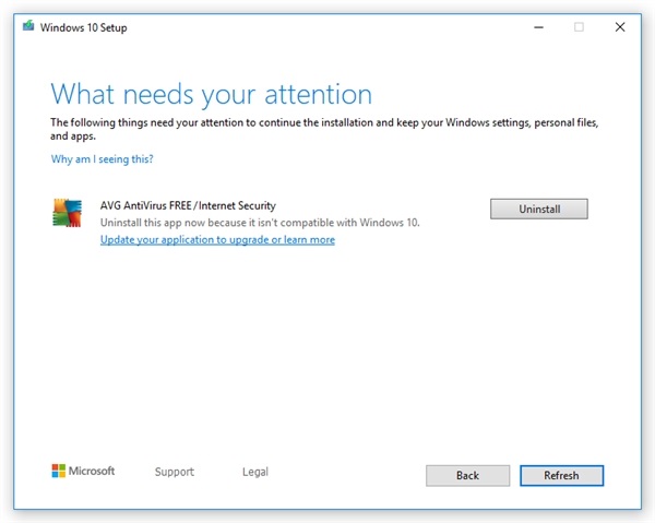 微软Windows 10 v1909再发不兼容公告：老版Avast/AVG杀软需卸载后方可更新