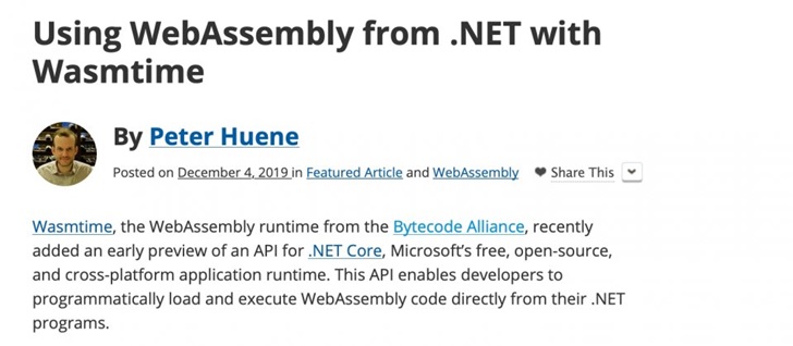 .NET应用程序支持直接调用WebAssembly模块