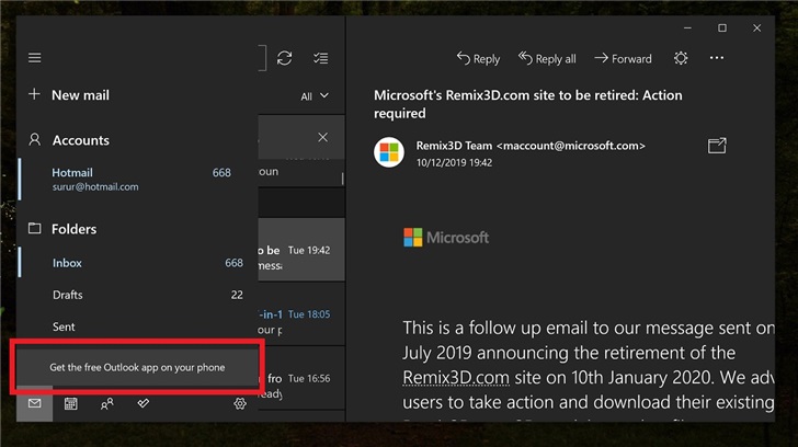 广告重返微软Windows 10桌面版邮箱和日历应用程序