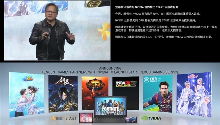 黄仁勋：英伟达与腾讯合作推出START云游戏服务