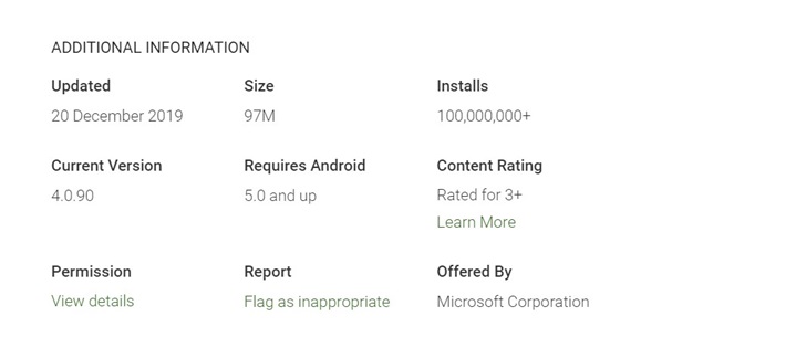 微软Outlook在谷歌Play商店的安装量超1亿