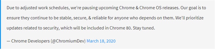 谷歌暂停 Chrome 浏览器、Chrome OS系统更新