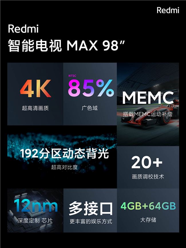 Redmi 智能电视 MAX 98 英寸正式发布：售价 19999 元
