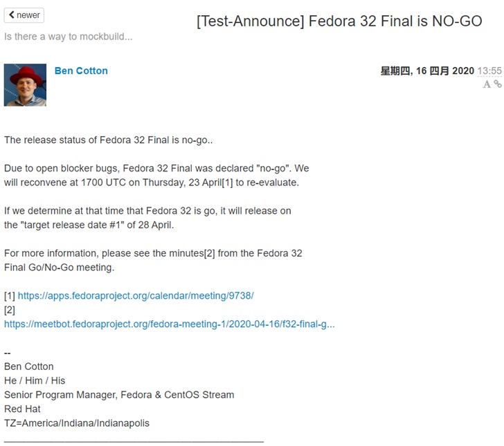 Fedora 32 因 Bug 将推迟发布