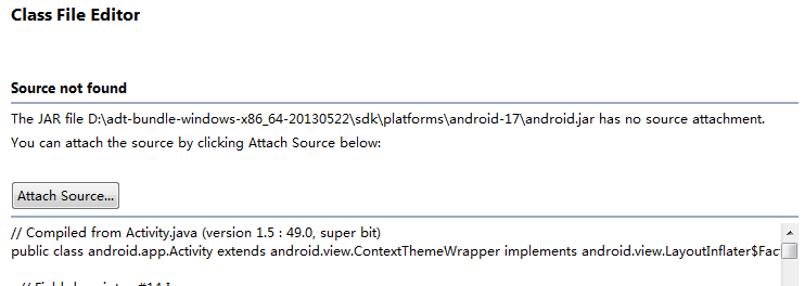 Eclipse中查看android工程代码出现＂android.jar has no source attachment＂的解决方案