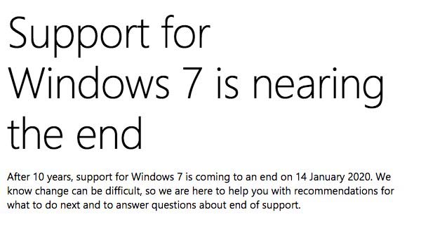 微软向Win7用户推送“支持终止”通知 请尽快升win10