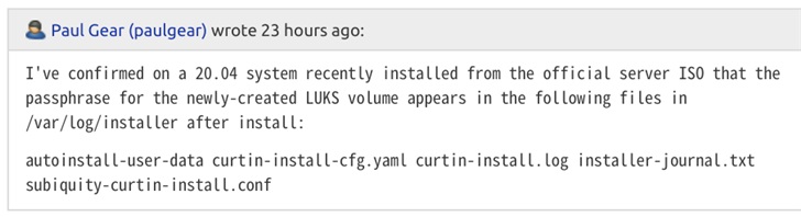 Ubuntu Server 安装程序漏洞：将密码泄露到日志中