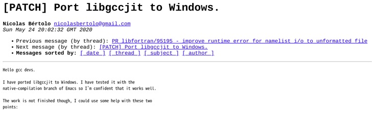 开发者将 GCC 的 JIT 库移植到微软 Windows