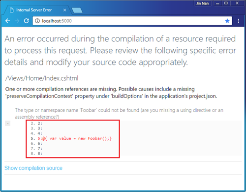 ASP.NET Core应用错误处理之DeveloperExceptionPageMiddleware中间件呈现“开发者异常页面”