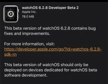 苹果 watchOS 6.2.8 开发者预览版 Beta 2 推送