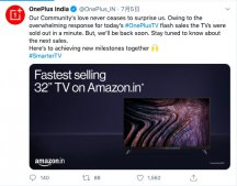 一加电视新品印度开售，1 分钟售罄
