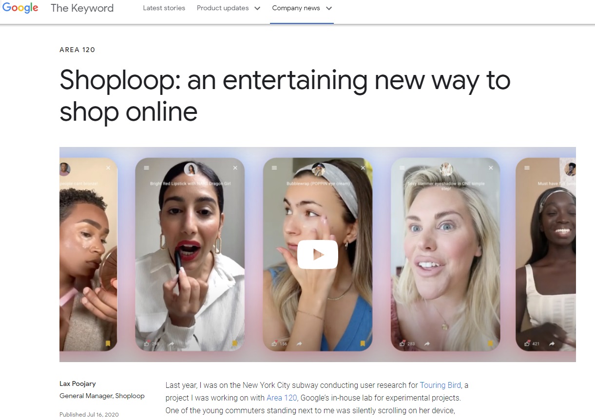 谷歌展示 Shoploop 视频购物平台， 将与 Instagram 竞争