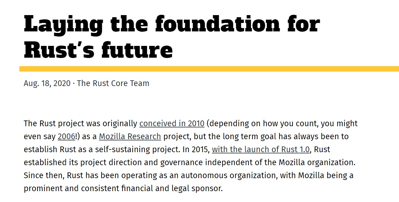 Rust 回应 Mozilla 裁员：团队成员不受影响，计划创建 Rust 基金会