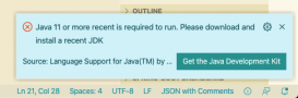 快速解决VS Code报错：Java 11 or more recent is required to run. Please download and install a recent JDK