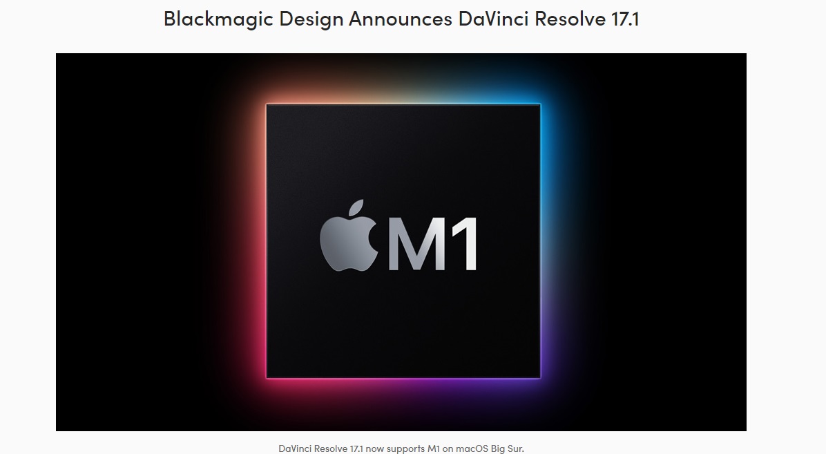 视频剪辑软件达芬奇 17.1 Beta 1 支持苹果 M1 芯片