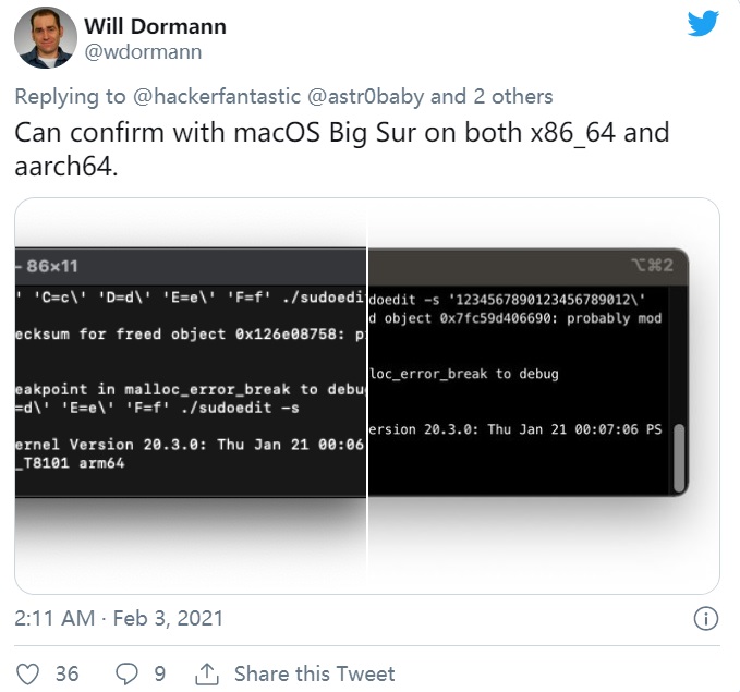 苹果 macOS Sudo 现重大漏洞：可授予任意本地用户 root 权限