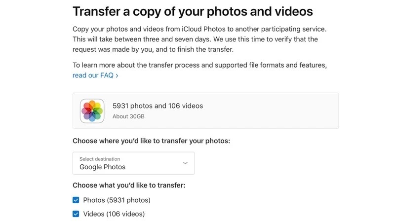 苹果推出 iCloud 照片和视频转移服务：可转移至谷歌相册