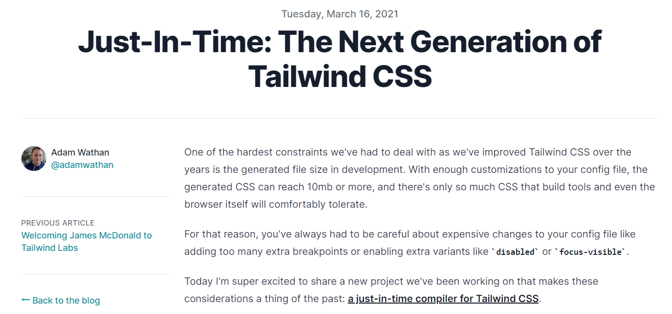 下一代 Tailwind CSS 将引入 JIT 编译器