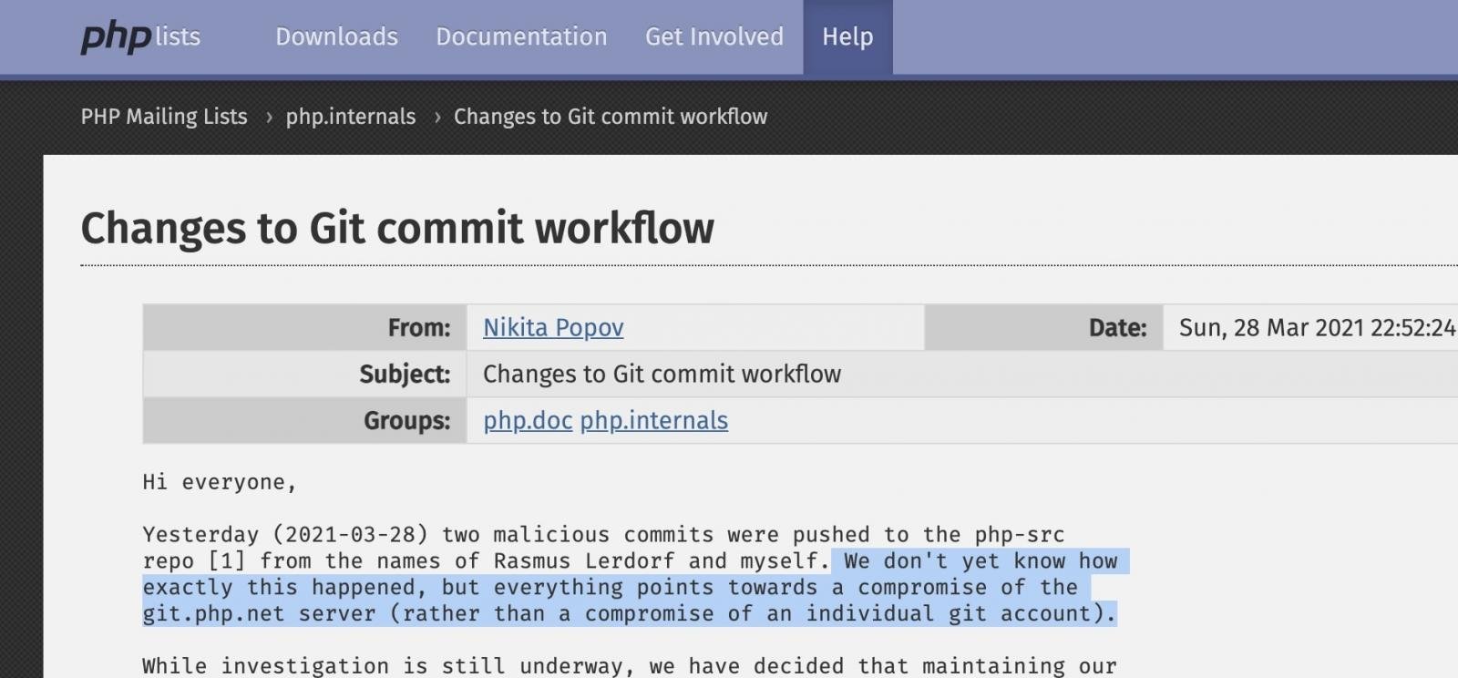PHP官方Git服务器被黑，源码中被加入后门