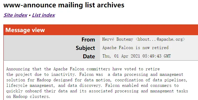 数据处理框架 Apache Falcon 宣布退役