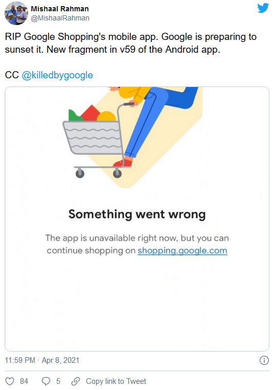 Google将关闭其移动版购物应用
