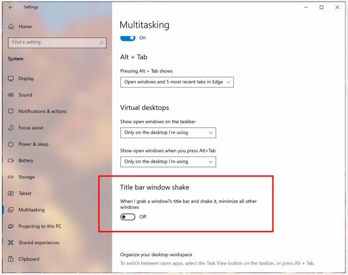 Windows 10 21H2 默认关闭 Aero Shake“摇一摇最小化”功能
