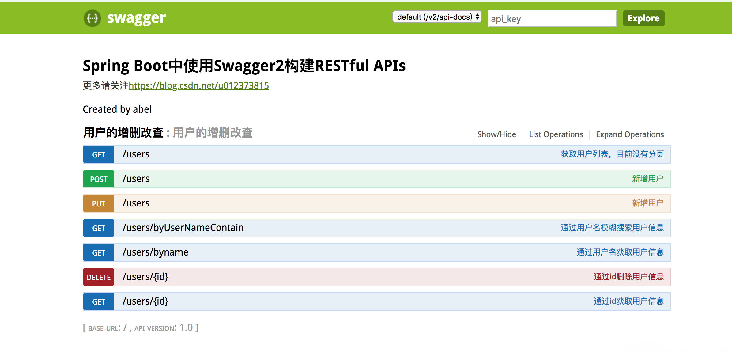 SpringBoot＋Swagger-ui自动生成API文档