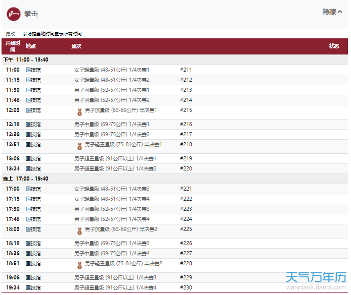 8月1日奥运会赛程表详细赛程 8月1日奥运会中国有哪些比赛项目
