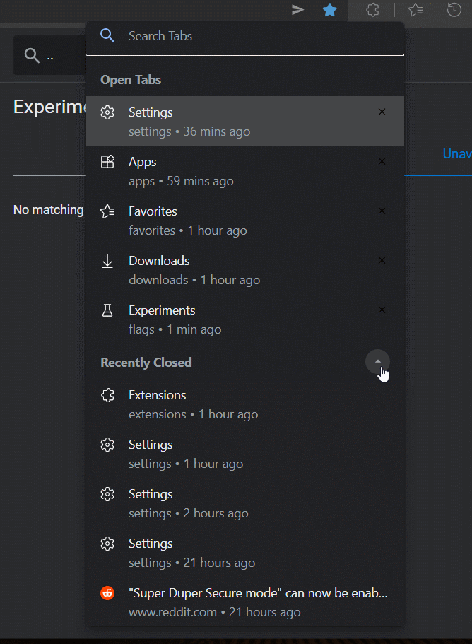 微软将为 Edge 浏览器加入标签搜索功能