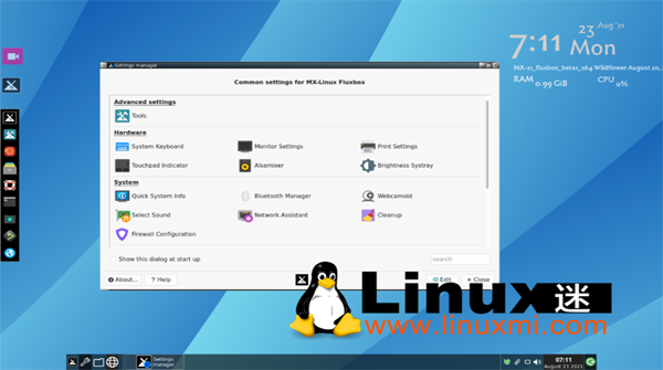 抢鲜体验轻量级Fluxbox桌面环境的 MX Linux 21