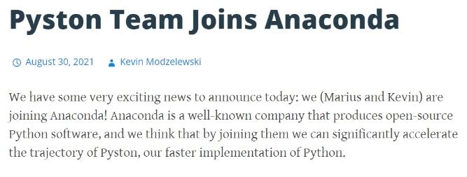 Pyston 开发团队宣布加入 Anaconda