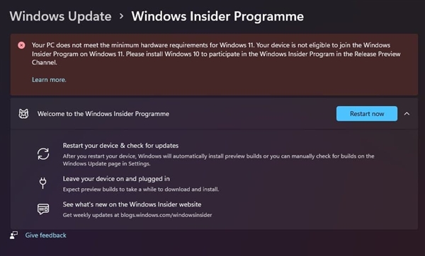 微软下手警告使用过时硬件的Windows 11预览版会员：尽快回退Windows 10