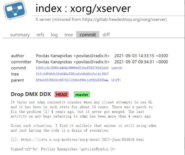 X.Org DMX 历时 14 年终被删除，占约 54k 行代码