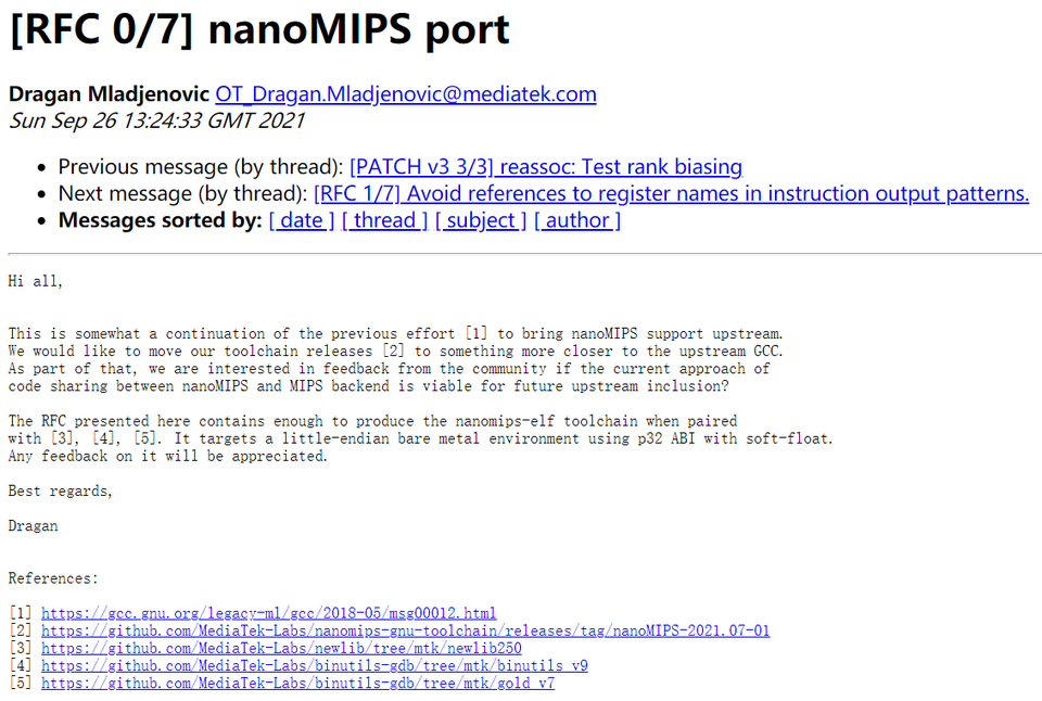 联发科计划为 nanoMIPS 带来上游 GCC 编译器支持