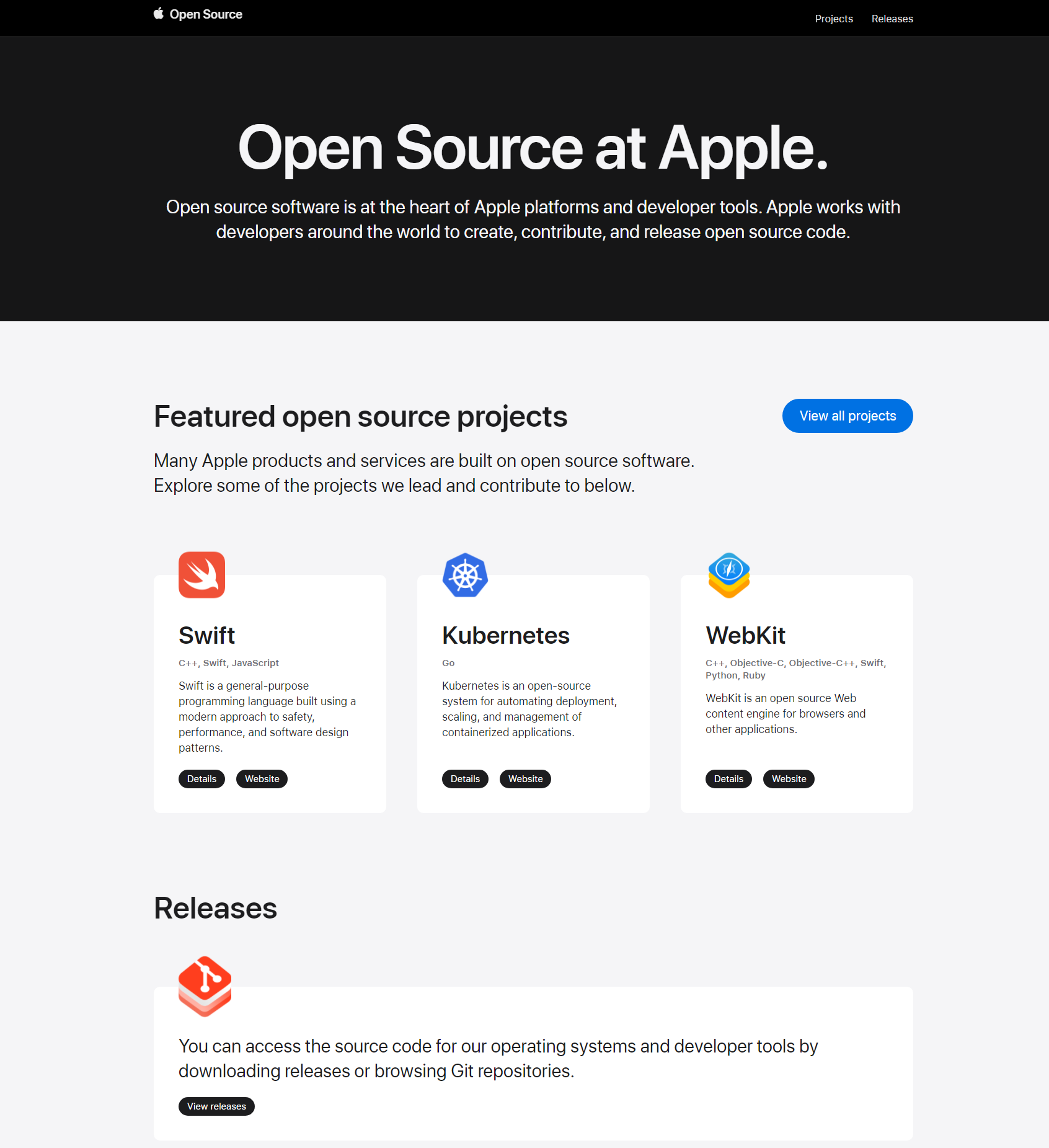 苹果上线重新设计的开源主页