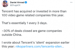 腾讯今年收购/投资超过100家游戏公司 平均3天一家