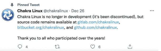 Chakra Linux 已“死”，代码仓库仍会保留