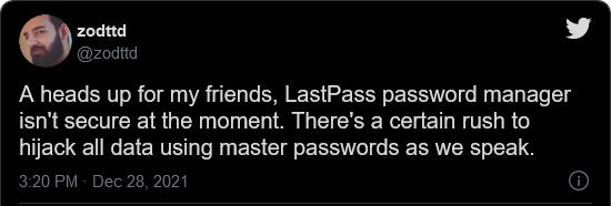 有用户怀疑LastPass的主密码数据库可能已被泄露
