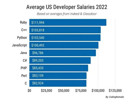 2022值得学习的编程语言：Python 高人气，Ruby 薪水最优渥
