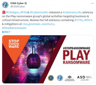FBI发布安全提醒：Play勒索软件已感染全球300多个组织
